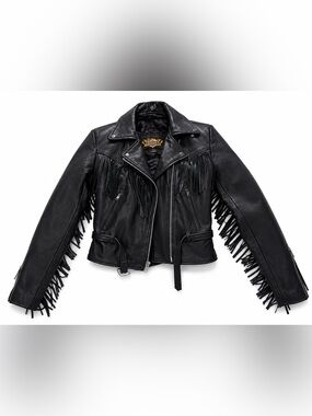 Women’s Black Leather Fringe Moto Jacket - Classic Biker Style